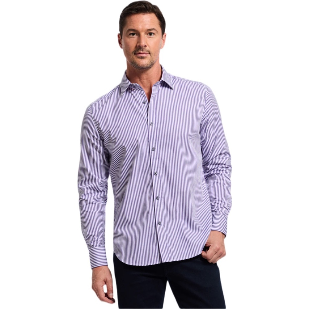 Robert Graham Greenwich Long Sleeve Button Up Shirt Purple White Stripes 17 1/2